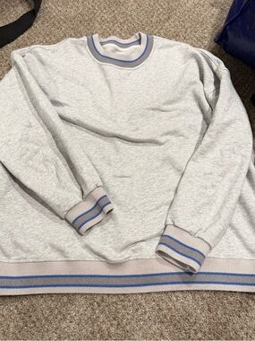 Lululemon Light Gray Crewneck Sweater with Blue Trim